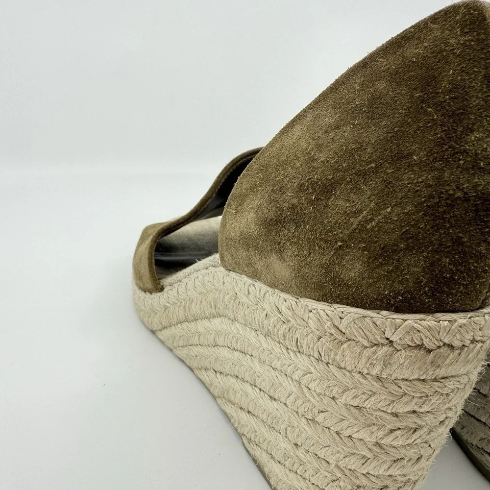 VINCE Sonora Suede Dorsay Jute Platform Wedge‎ Espadrille Sandal Women 8 Olive